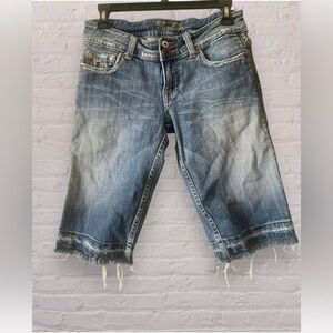 Miss Me Distressed Camo Rhinestone Embellished Bermuda Denim Jean Shorts sz 27